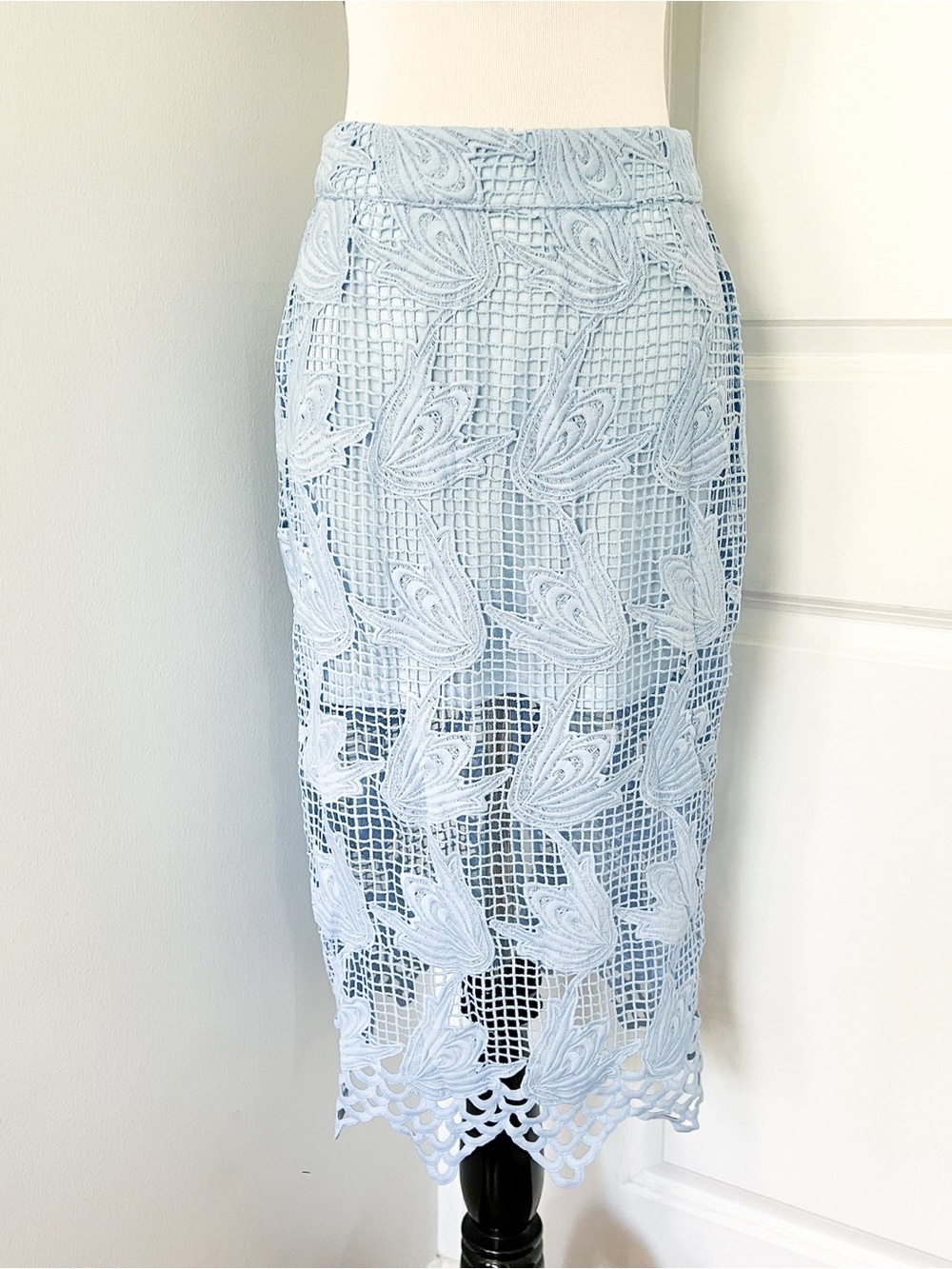 J.O.A. Powder Blue Crochet Midi Skirt - Medium - Picture 2 of 6